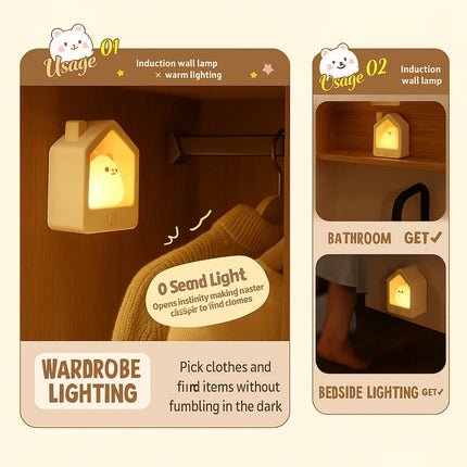 Rabbit Cartoon Night Light Baby Eye Protection LED Human Body Induction Bedside Lamp Dormitory Festival Atmosphere Light