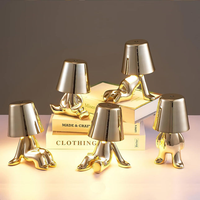 Bedside Touch Table Lamp – LED Colorful Plush Golden Thinker Figurine, Decorative Gold Statue for Bedroom and Desk