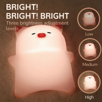 Popular Lying Flat Pig Pat Lamp – Silicone Night Light with Timer, Bedside Charging Lamp, Bedroom Atmosphere Light