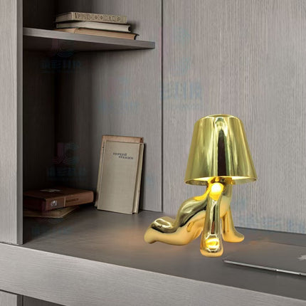 Bedside Touch Table Lamp – LED Colorful Plush Golden Thinker Figurine, Decorative Gold Statue for Bedroom and Desk