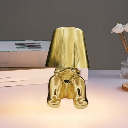 Bedside Touch Table Lamp – LED Colorful Plush Golden Thinker Figurine, Decorative Gold Statue for Bedroom and Desk