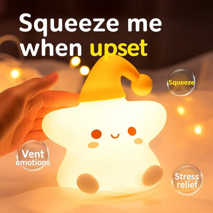 Silicone Star Pat Lamp – Kids’ Bedside Night Light, Rechargeable