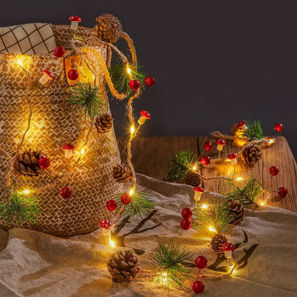 LED Christmas Bell & Pine Cone String Lights – Battery Decorative Indoor Garland
