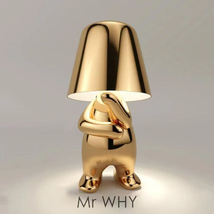 Bedside Touch Table Lamp – LED Colorful Plush Golden Thinker Figurine, Decorative Gold Statue for Bedroom and Desk