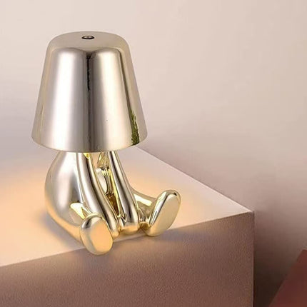 Bedside Touch Table Lamp – LED Colorful Plush Golden Thinker Figurine, Decorative Gold Statue for Bedroom and Desk