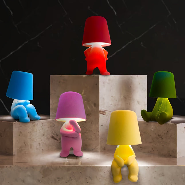 Bedside Touch Table Lamp – LED Colorful Plush Golden Thinker Figurine, Decorative Gold Statue for Bedroom and Desk