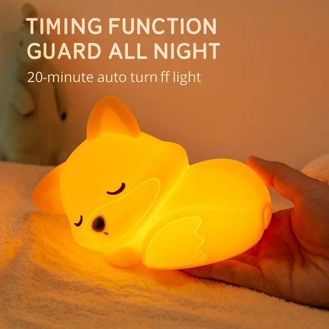 Little Fox Night Light USB Rechargeable Cartoon LED Bedside Lamp Creative Bedroom Atmosphere Light