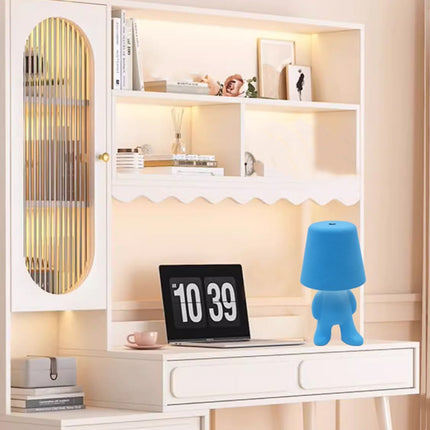 Bedside Touch Table Lamp – LED Colorful Plush Golden Thinker Figurine, Decorative Gold Statue for Bedroom and Desk