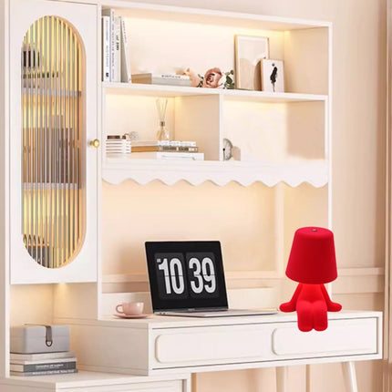 Bedside Touch Table Lamp – LED Colorful Plush Golden Thinker Figurine, Decorative Gold Statue for Bedroom and Desk