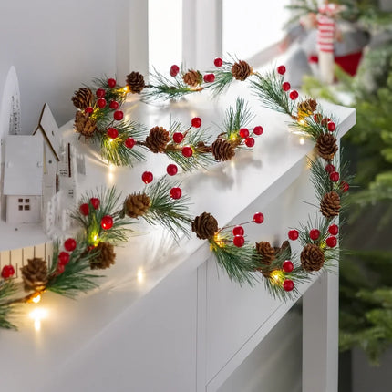 LED Christmas Bell & Pine Cone String Lights – Battery Decorative Indoor Garland