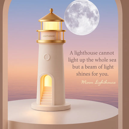Creative Moonlight Lighthouse Projection Lamp with Human Body Sensor Remote Control LED Bedside Lamp Bluetooth Speaker for Bedroom Atmosphere and Sleep