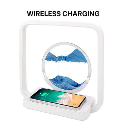 Wireless Charging Quicksand Painting Table Lamp USB Stepless Dimming LED Night Light Three-Color Temperature Dynamic Hourglass for Bedroom