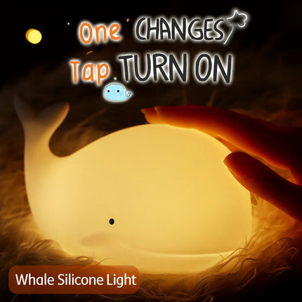 Ocean Whale Patting Silicone Lamp – Baby Feeding Night Light, Eye Protection Bedside Atmosphere Light, USB Rechargeable