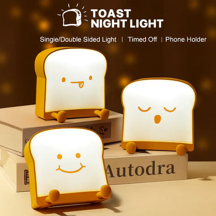 Toast Bread Night Light USB Rechargeable Pat Lamp Timer LED Single and Double-Sided Luminous Square Bedside Lamp
