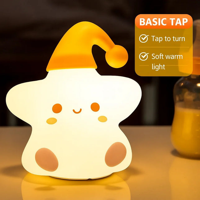 Silicone Star Pat Lamp – Kids’ Bedside Night Light, Rechargeable