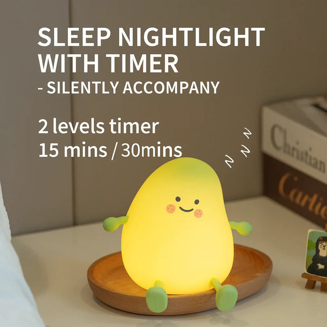 Small Green Mango Silicone Lamp – Timed Pat Night Light & Phone Holder For Kids
