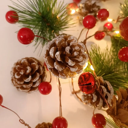 LED Christmas Bell & Pine Cone String Lights – Battery Decorative Indoor Garland