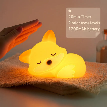 Little Fox Night Light USB Rechargeable Cartoon LED Bedside Lamp Creative Bedroom Atmosphere Light