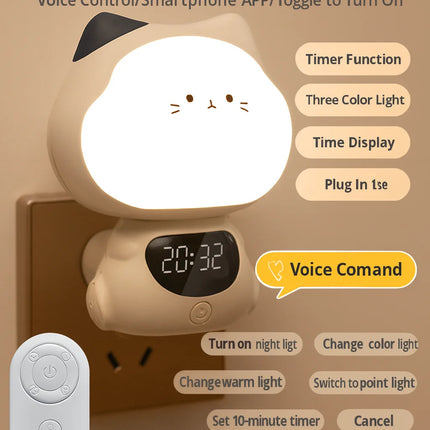 Voice-Controlled Intelligent Night Light – Baby Feeding Bedside Lamp with Soft Eye Protection Light, Remote Control & Clock