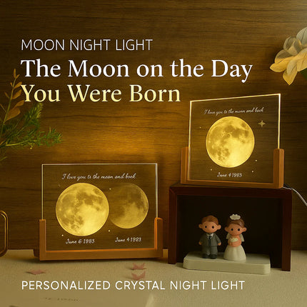 Acrylic Crystal Moon Night Light USB Rechargeable  Double-Sided Luminous Square Bedside Lamp