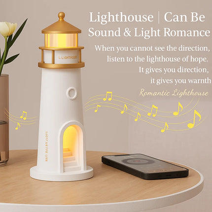 Creative Moonlight Lighthouse Projection Lamp with Human Body Sensor Remote Control LED Bedside Lamp Bluetooth Speaker for Bedroom Atmosphere and Sleep