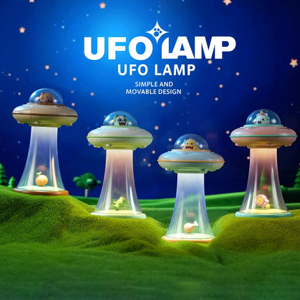 Cute Pet Space UFO Night Light USB Rechargeable Stepless Dimming LED Cartoon Bedside Lamp for Children's Bedroom