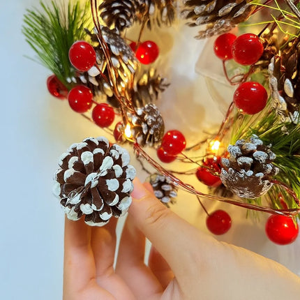 LED Christmas Bell & Pine Cone String Lights – Battery Decorative Indoor Garland