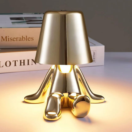 Bedside Touch Table Lamp – LED Colorful Plush Golden Thinker Figurine, Decorative Gold Statue for Bedroom and Desk