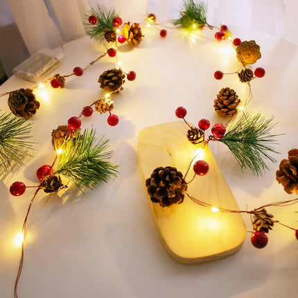 LED Christmas Bell & Pine Cone String Lights – Battery Decorative Indoor Garland
