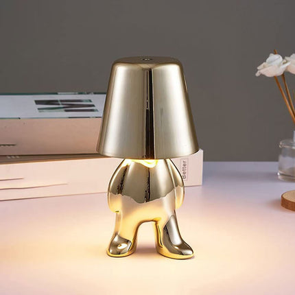 Bedside Touch Table Lamp – LED Colorful Plush Golden Thinker Figurine, Decorative Gold Statue for Bedroom and Desk