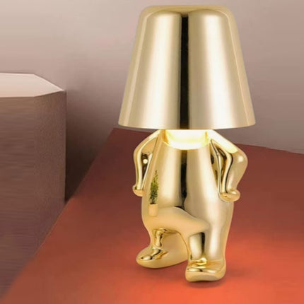 Bedside Touch Table Lamp – LED Colorful Plush Golden Thinker Figurine, Decorative Gold Statue for Bedroom and Desk