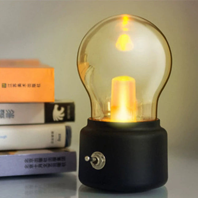 Creative Retro British Light Bulb Lamp – Rechargeable USB Night Light for Bedside or Cabinet
