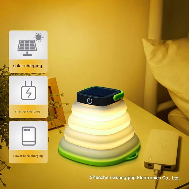 Portable Folding LED Camping Light – Solar Charging Silicone Telescopic Lantern for Outdoor, Tent & Hiking