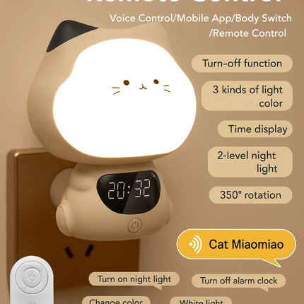 Voice-Controlled Intelligent Night Light – Baby Feeding Bedside Lamp with Soft Eye Protection Light, Remote Control & Clock