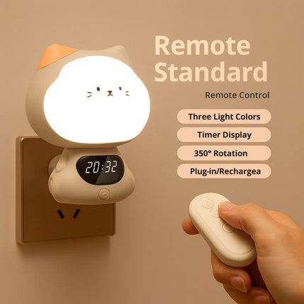Voice-Controlled Intelligent Night Light – Baby Feeding Bedside Lamp with Soft Eye Protection Light, Remote Control & Clock