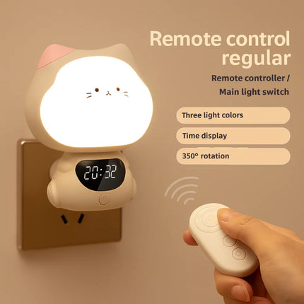 Voice-Controlled Intelligent Night Light – Baby Feeding Bedside Lamp with Soft Eye Protection Light, Remote Control & Clock