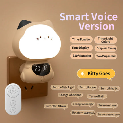Voice-Controlled Intelligent Night Light – Baby Feeding Bedside Lamp with Soft Eye Protection Light, Remote Control & Clock