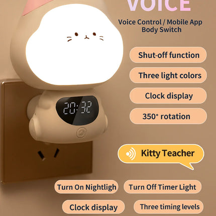 Voice-Controlled Intelligent Night Light – Baby Feeding Bedside Lamp with Soft Eye Protection Light, Remote Control & Clock
