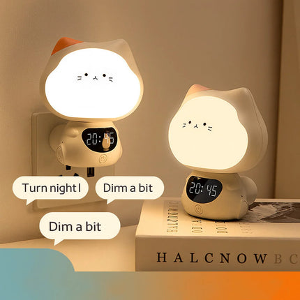 Voice-Controlled Intelligent Night Light – Baby Feeding Bedside Lamp with Soft Eye Protection Light, Remote Control & Clock