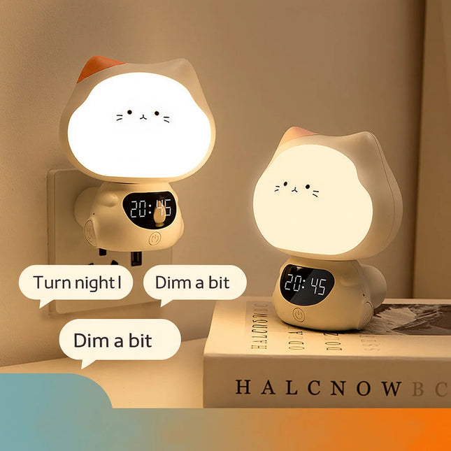 Voice-Controlled Intelligent Night Light – Baby Feeding Bedside Lamp with Soft Eye Protection Light, Remote Control & Clock