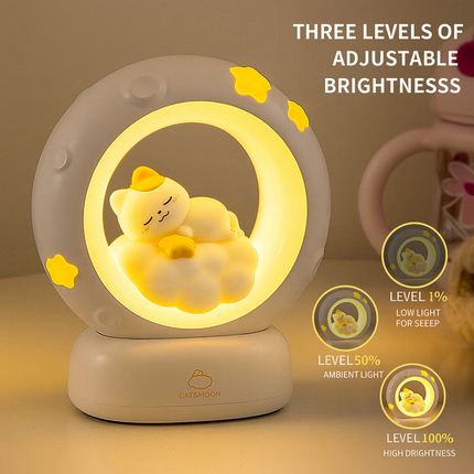 Cute Night Light for Girls – Atmospheric Cat Lamp, “Pick the Stars, Embrace the Moon”, Birthday Gift & Decorative Ornament