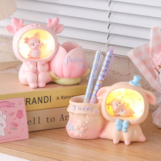 Cute deer LED pen holder

