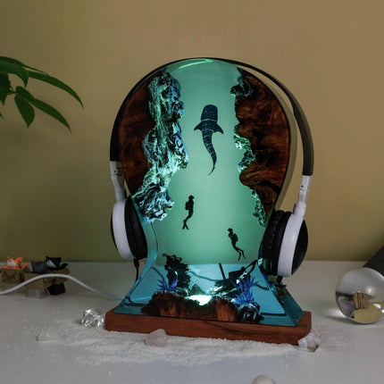 Diver and Shark Epoxy Resin Gaming Headset Stand Creative Desk Ornament Birthday Gift for Boyfriend