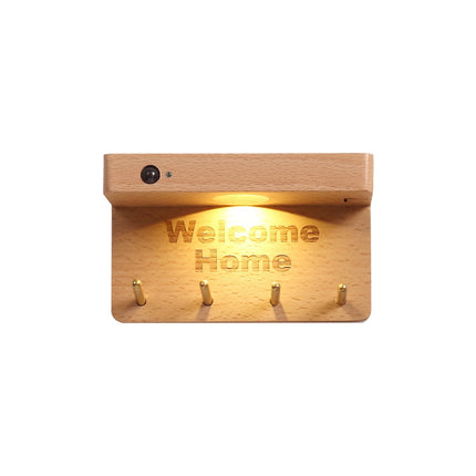 Welcome Home Wall Lamp Hook Shelf USB Rechargeable Solid Wood Magnetic Hook Shelf Key Rack Storage Lamp