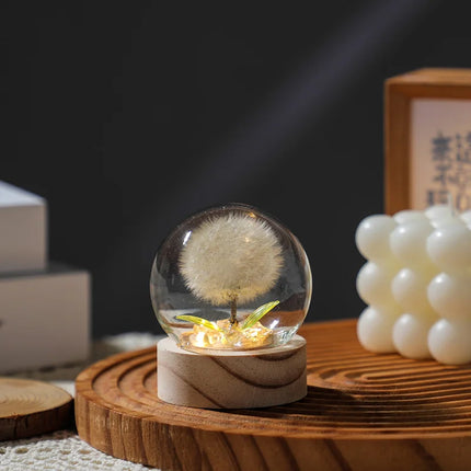 Real Dandelion Glass Dome Ornament – Handmade Desktop Decoration & Romantic Holiday Gift for Girls