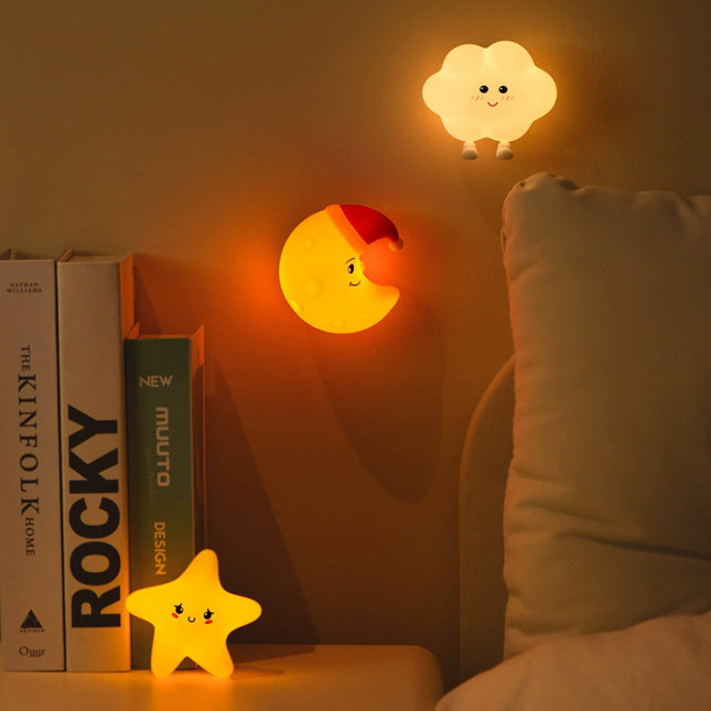 Creative Mini Moon, Star & Cloud Silicone Lamp – Cute Magnetic Bedside Light With USB Charging