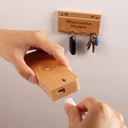 Welcome Home Wall Lamp Hook Shelf USB Rechargeable Solid Wood Magnetic Hook Shelf Key Rack Storage Lamp