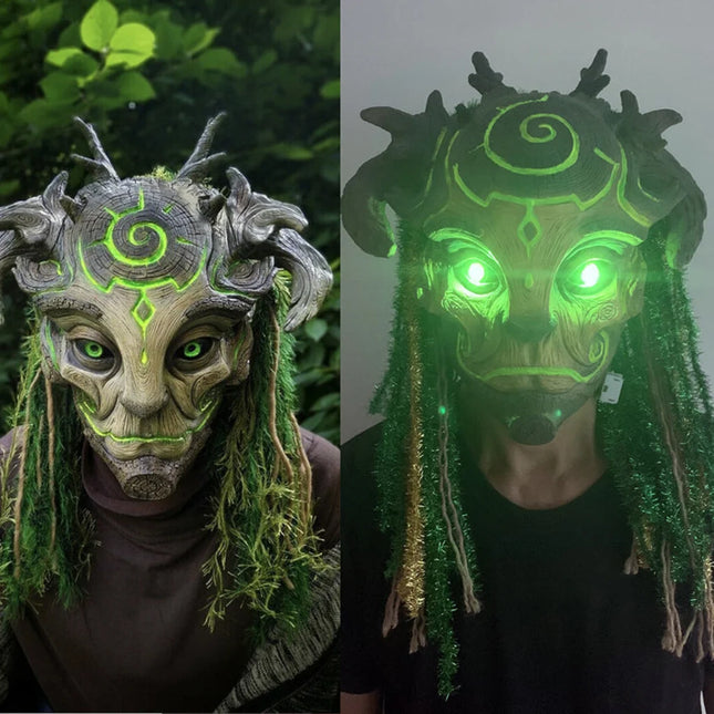 Halloween Green Elf Latex Mask Forest Tree Man Costume Masquerade Head Cover