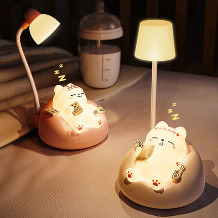 Cute Sleeping Cat Night Light 3-Speed Pat Lamp Bedside Eye Protection Feeding Light for Bedroom