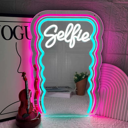 Cartoon Neon Characters Makeup Mirror – Acrylic Light For Bedroom, Bathroom, Or Vanity